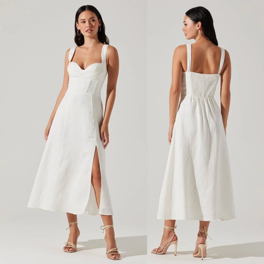 NEW ASTR the Label Estella Midi Dress in White Linen Corset Bustier Maxi XS